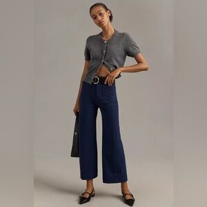 NWT! Anthropologie The Colette Brushed Knit Crop Wide-Leg Pants by Maeve Navy 🐢🏠